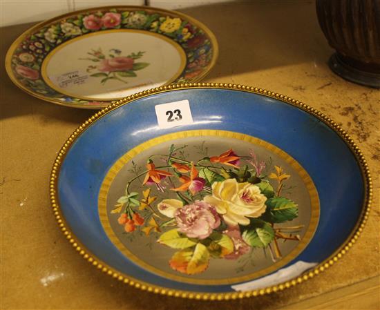 Sevres style mounted plate and another & Coalport jewelled tidy & dishes(-)